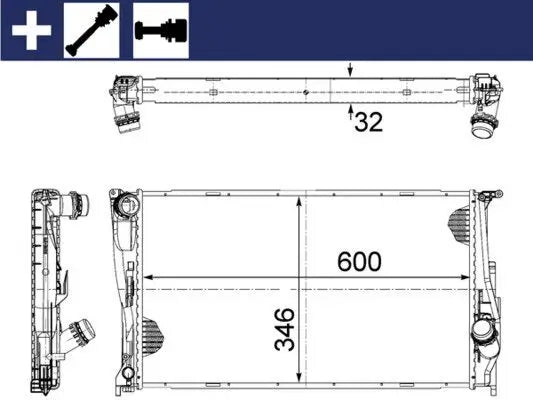 Radiador de motor MAHLE CR 1083 000S — BMW X1 / X3 / Serie 1 / Serie 3 2004-2015