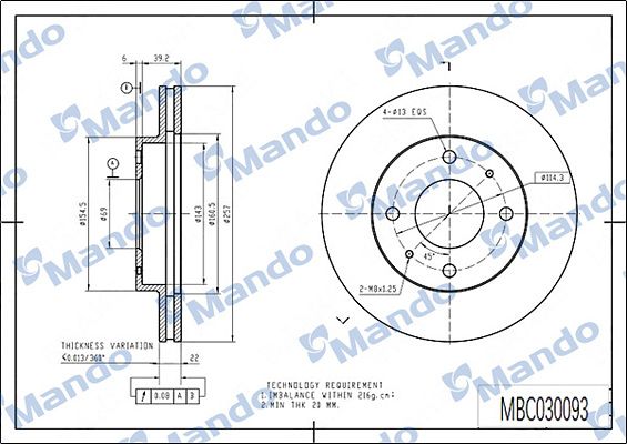 Disco de freno Mando — Hyundai, Kia | OEM 51712-33001