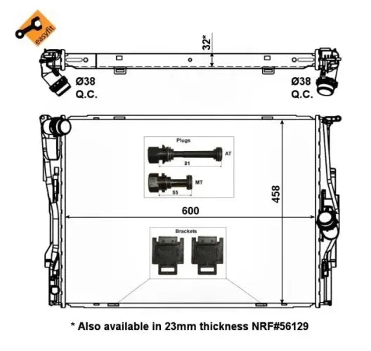 Radiador de motor NRF 53473 — BMW X1 / Z4 / Serie 1 / Serie 3 2004-2016