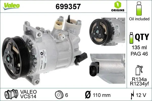 Compresor AC VALEO 699357 OEM 1K0 820 808 A | Allure Repuestos - vista 2