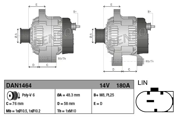 Alternador DENSO DAN1464 OEM 12 31 7 640 132 | Allure Repuestos - vista 3