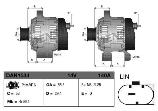 Alternador DENSO OEM 06J903023G para Motor EA888 Gen3 2.0 TFSI | Audi Volkswagen Skoda SEAT